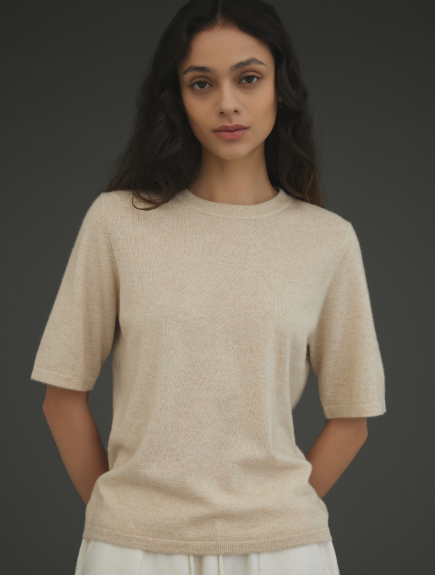 캐시미어 라운드반팔니트 베이지