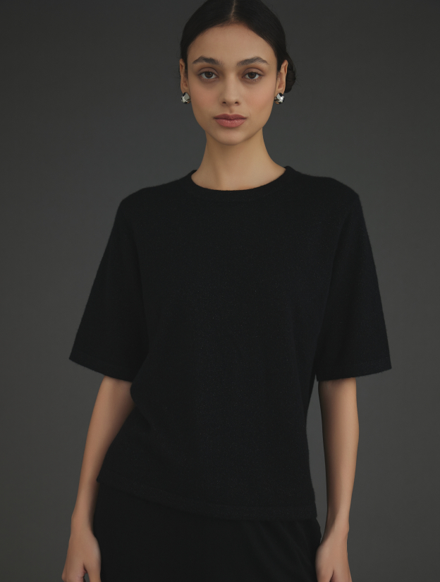 캐시미어 라운드반팔니트 블랙