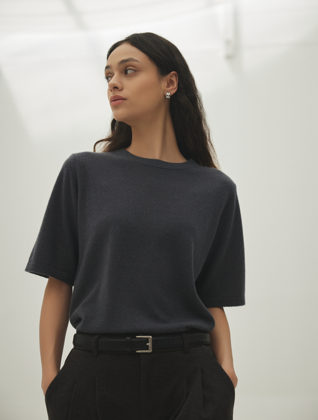 캐시미어 라운드반팔니트 차콜