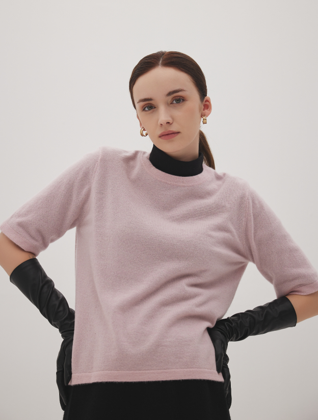 캐시미어 라운드반팔니트 핑크