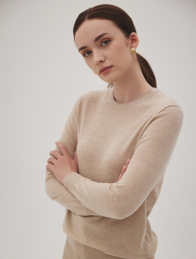 캐시미어 라운드긴팔니트 베이지