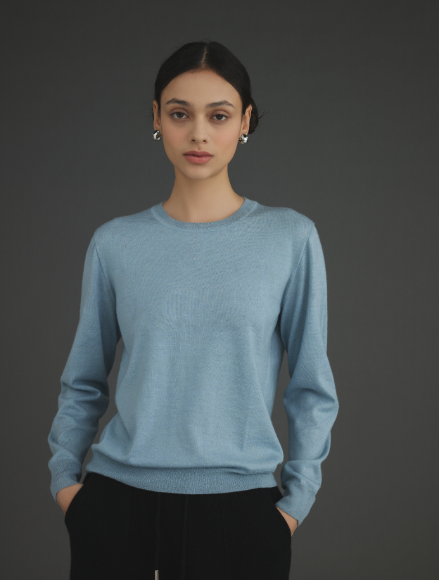 캐시미어 라운드긴팔니트 스카이블루