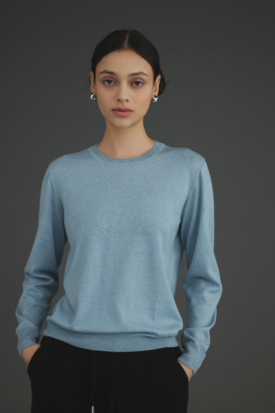 캐시미어 라운드긴팔니트 스카이블루