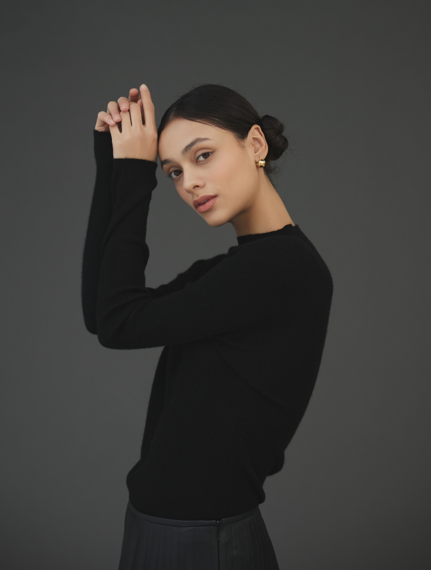 캐시미어 골지모크넥 블랙