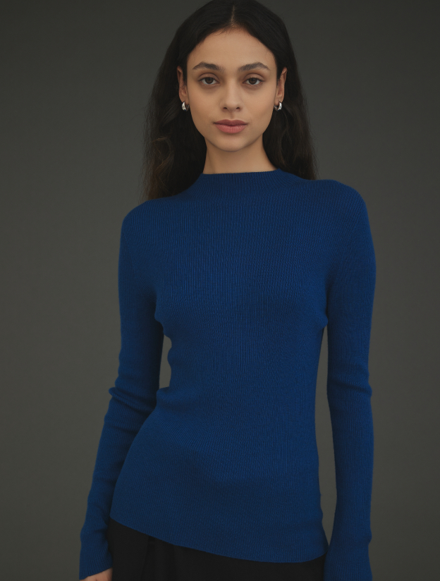 캐시미어 골지모크넥 블루