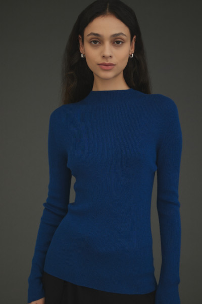 캐시미어 골지모크넥 블루