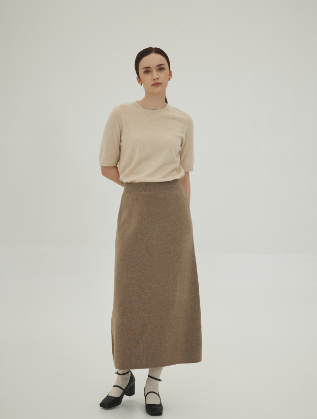 캐시미어 니트 롱스커트 브라운