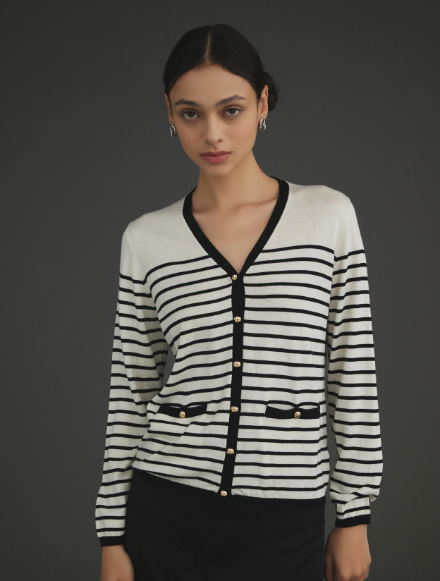 실크캐시 스트라이프 가디건