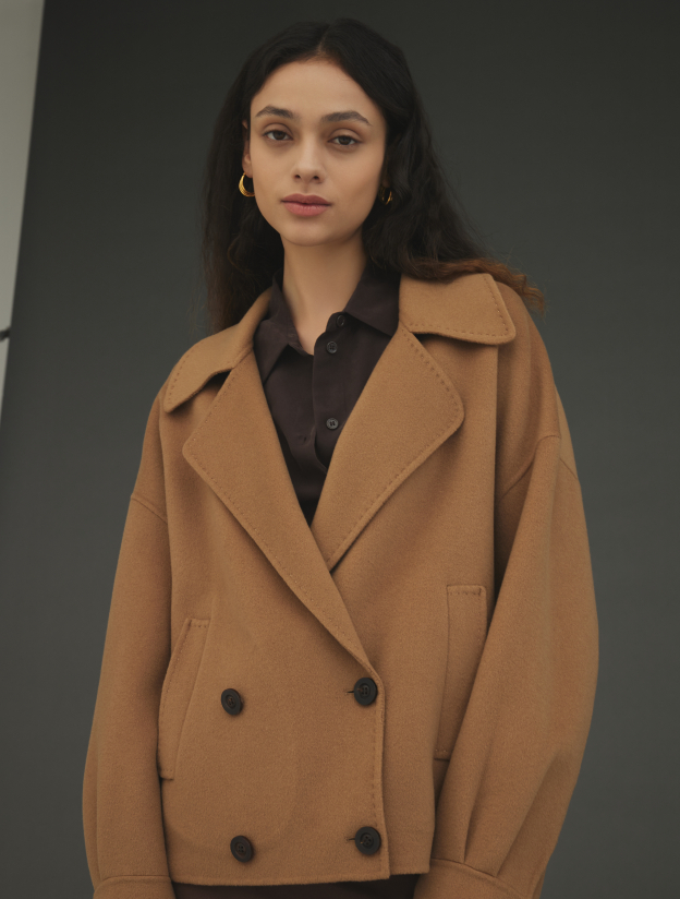 캐시미어 오버핏카라 숏코트 카멜