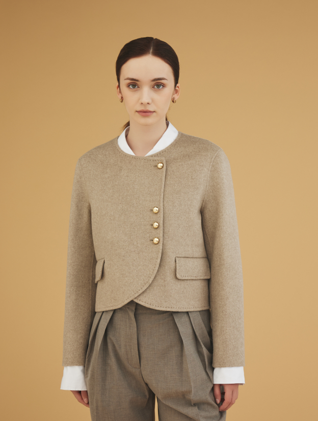 캐시미어 숏라운드 자켓 베이지