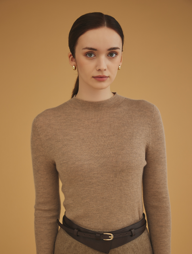 캐시미어 골지모크넥 베이지