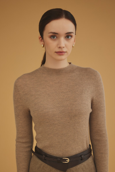 캐시미어 골지모크넥 베이지